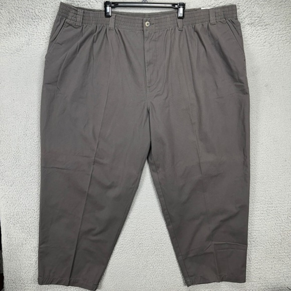 Harbor Bay Khaki Pants Men 4XL-30 Big Tall Gray Elastic Waist Pocket Comfort NEW